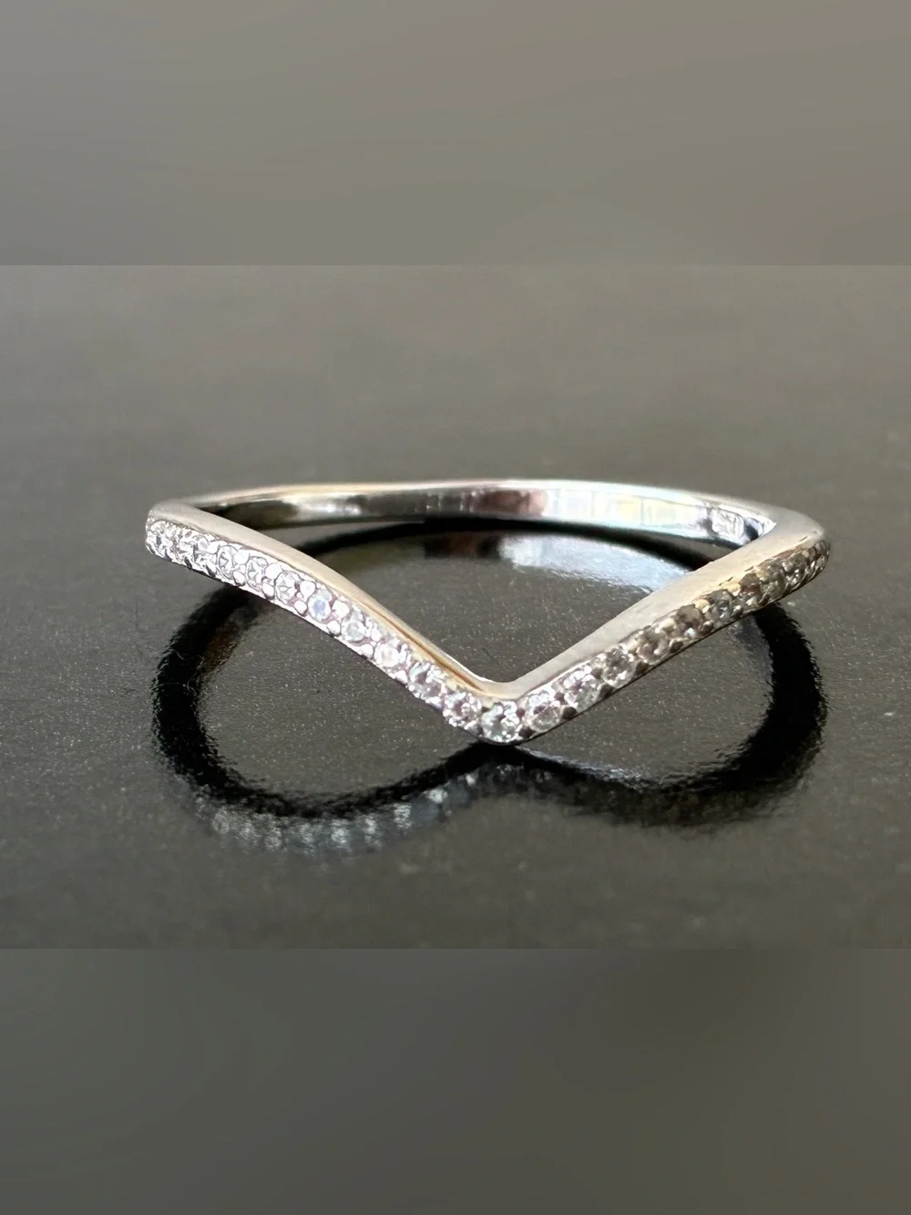 Sterling Silver V-Shape Pavé CZ Stackable Ring - Sz 7.5